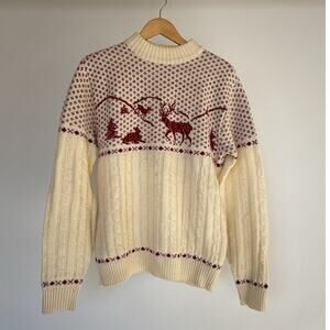 Vintage 70s JANTZEN Wool Deer Sweater / Sz L / Landscape Retro Holidays Ski